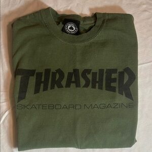 Thrasher Olive T-Shirt with Black Logo